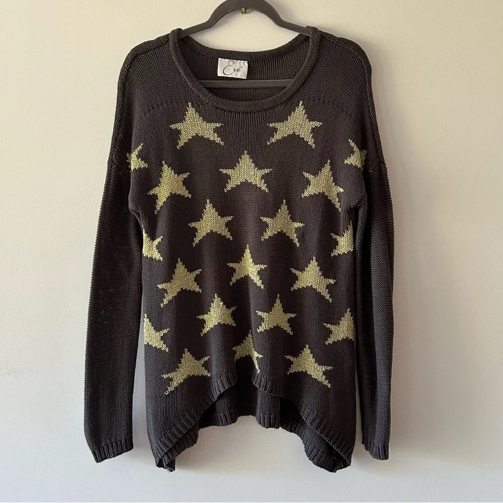 ⭐️ Eve Sweter Cotton Dark Grey Gold Stars Women’s Size S - Picture 1 of 8